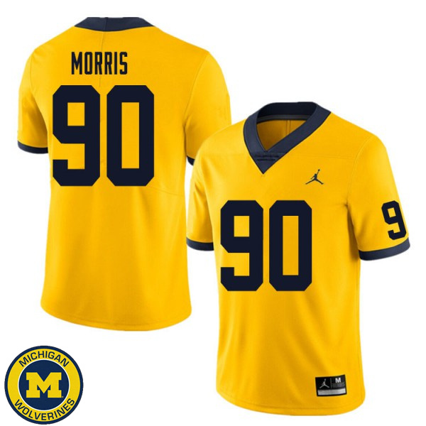 Men Michigan Wolverines #90 Mike Morris Yellow Embroidery Football Jersey